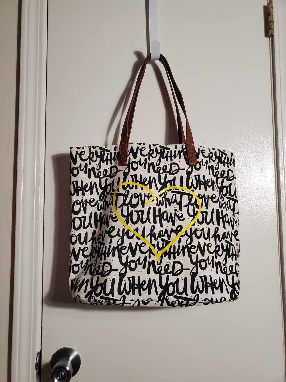 Call It Spring Canvas Tote with Yellow Heart and Black Script